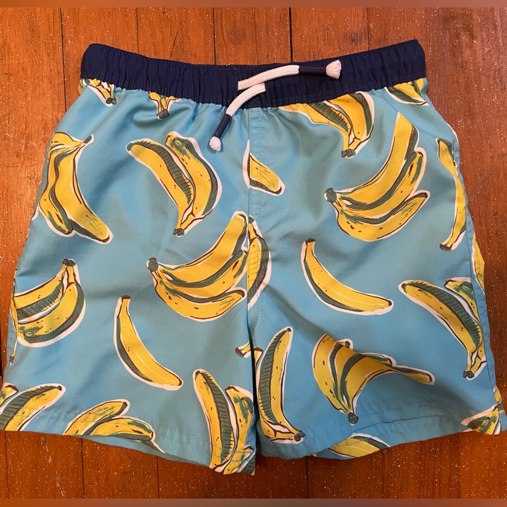 Mini Boden boys swim trunks, size 5-6, bananas